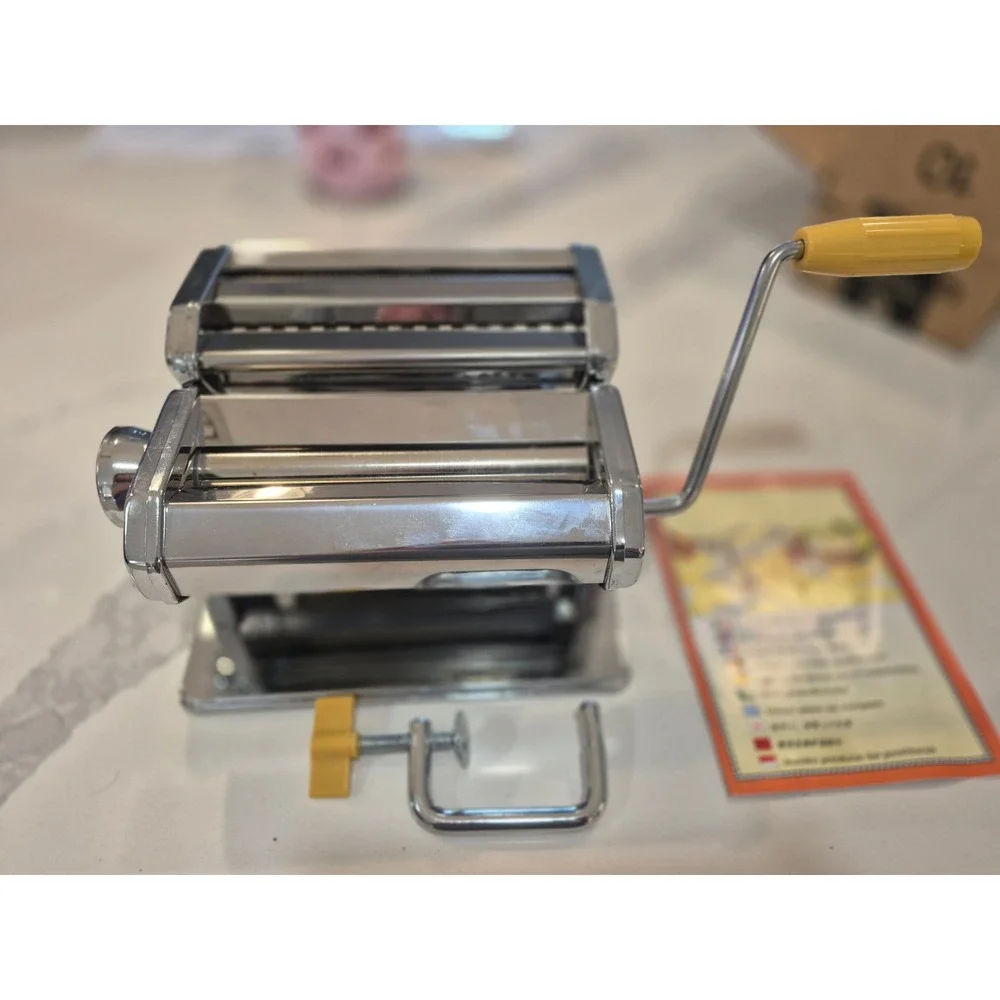 Mica Stainless Steel Manual Pasta Maker Machine with Hand Crank and Clamp Silver